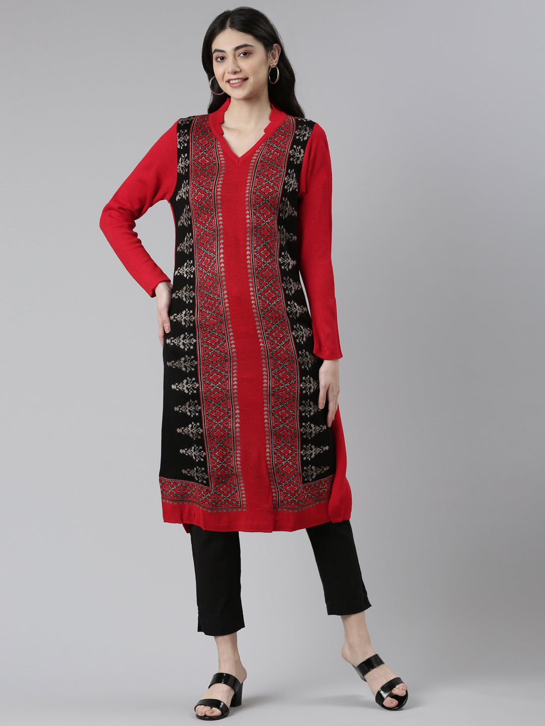 Neerus Multi Straight Printed Cotton Wool Kurta