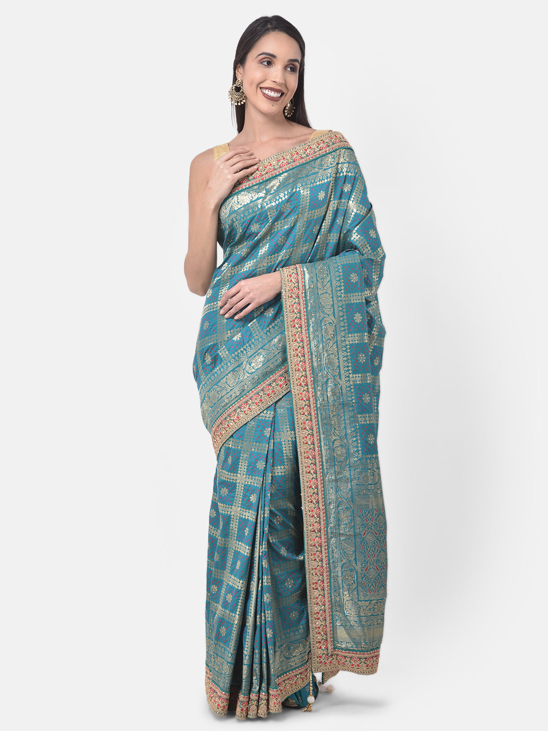 Neerus Sea Green Color Banaras Fabric Saree