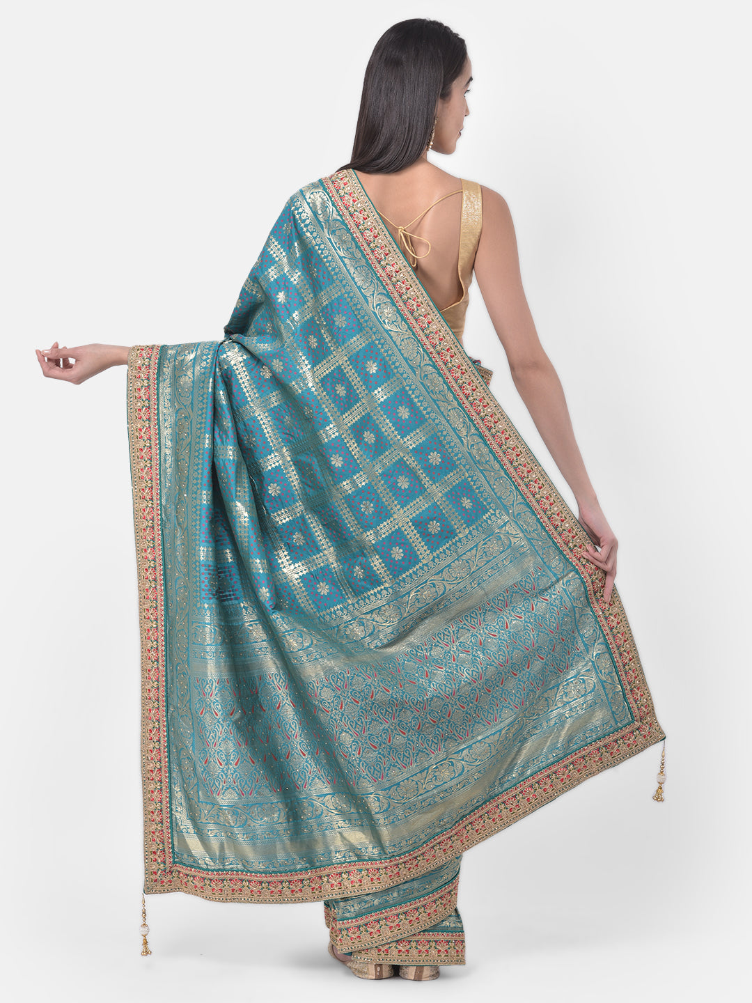 Neerus Sea Green Color Banaras Fabric Saree