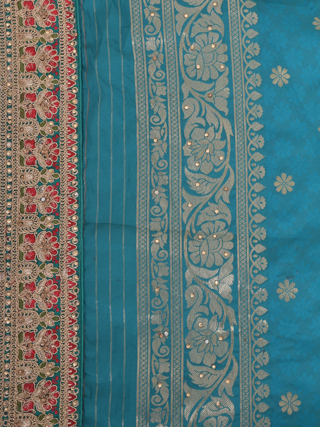 Neerus Sea Green Color Banaras Fabric Saree