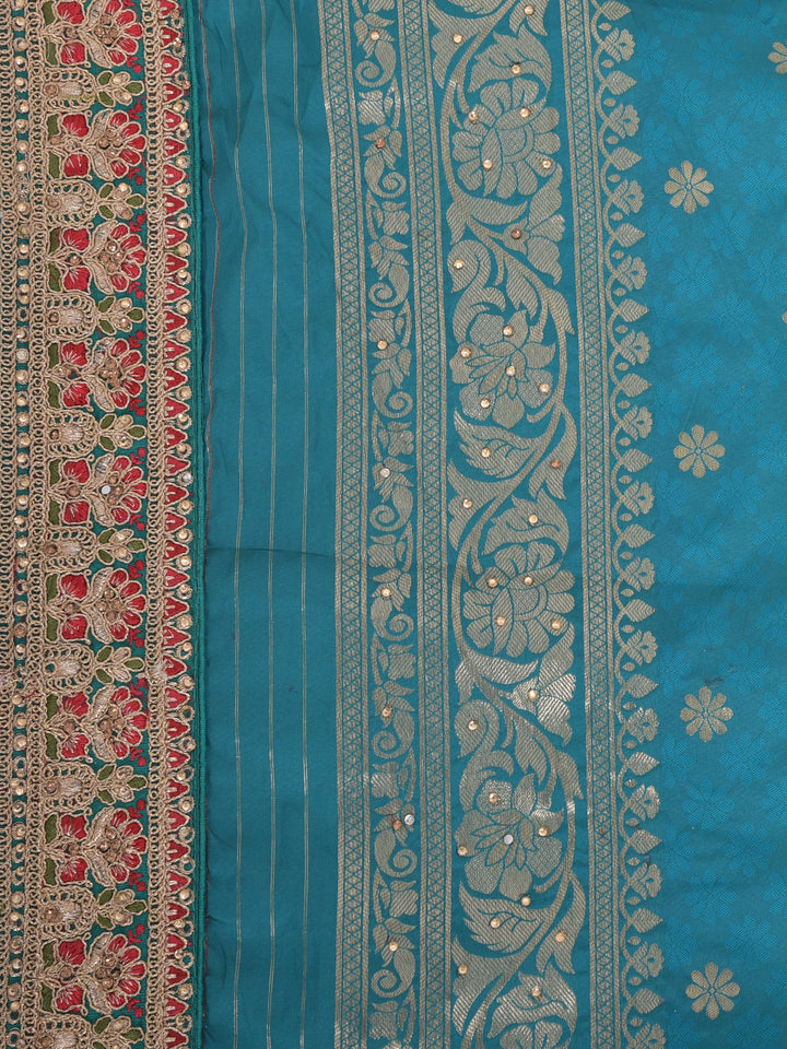 Neerus Sea Green Color Banaras Fabric Saree