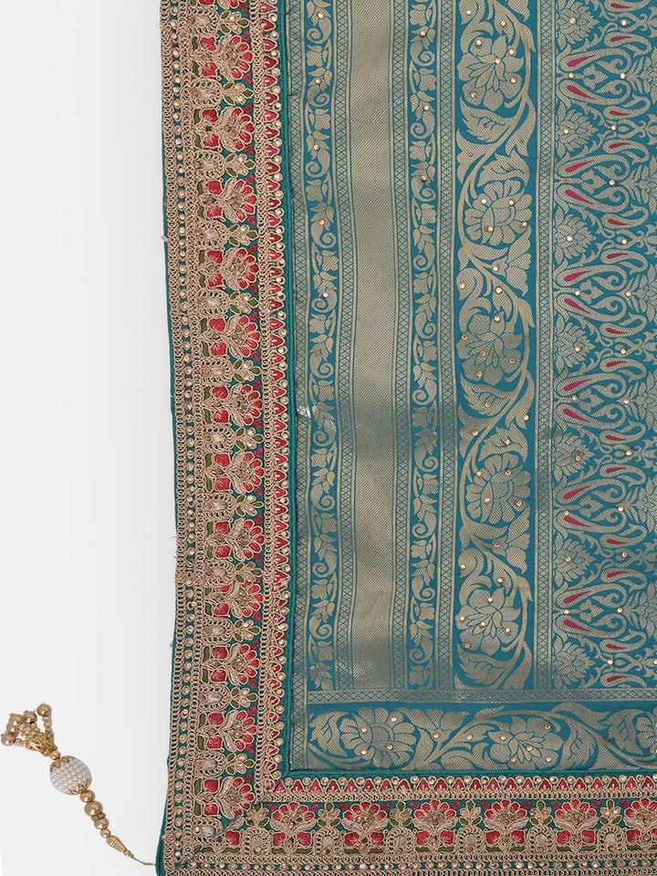 Neerus Sea Green Color Banaras Fabric Saree