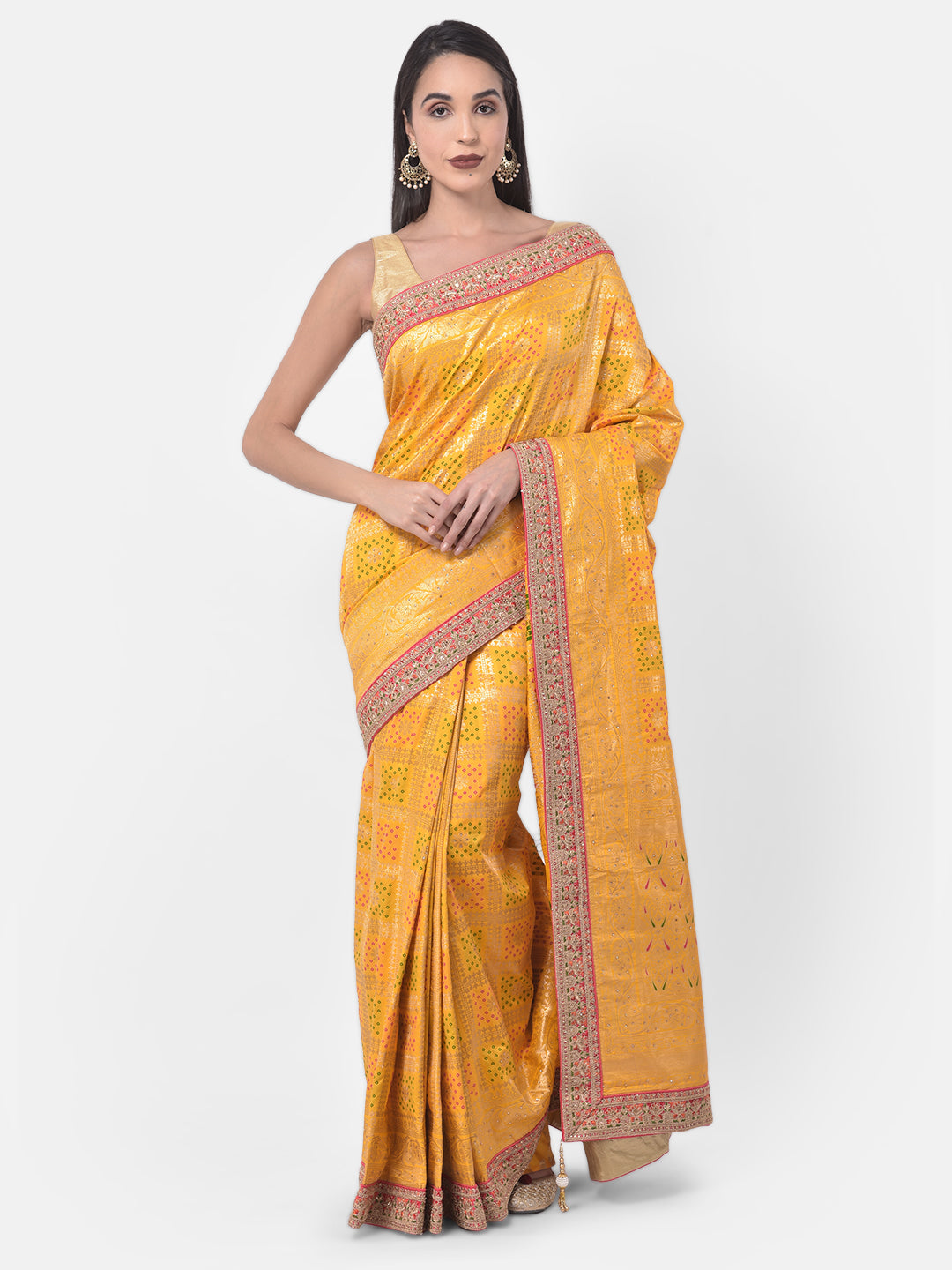 Neerus Yellow Color Banaras Fabric Saree