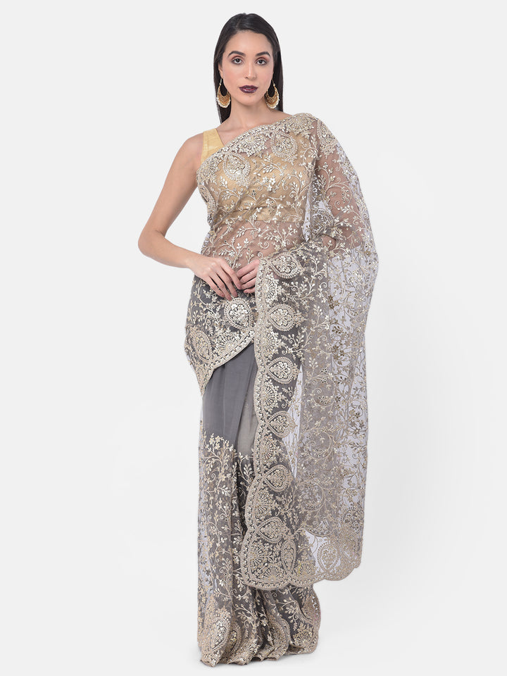 Neerus Grey Color Nett Fabric Saree