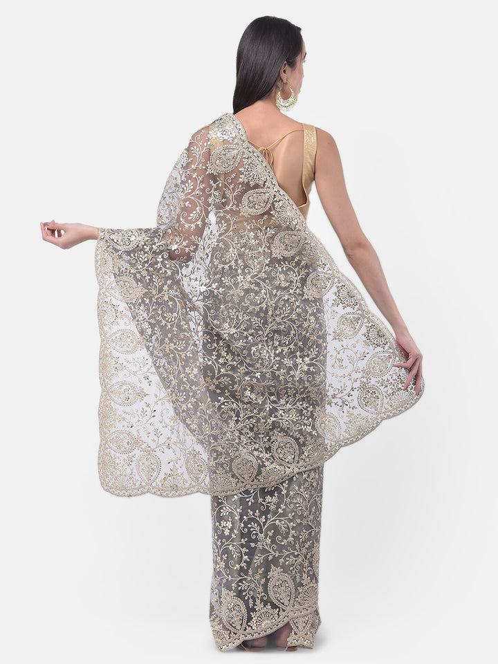 Neerus Grey Color Nett Fabric Saree