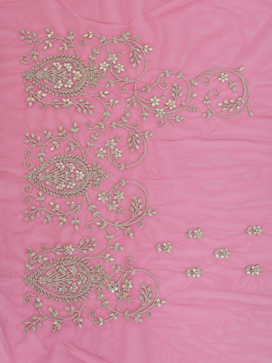 Neerus Pink net embellished saree - side view