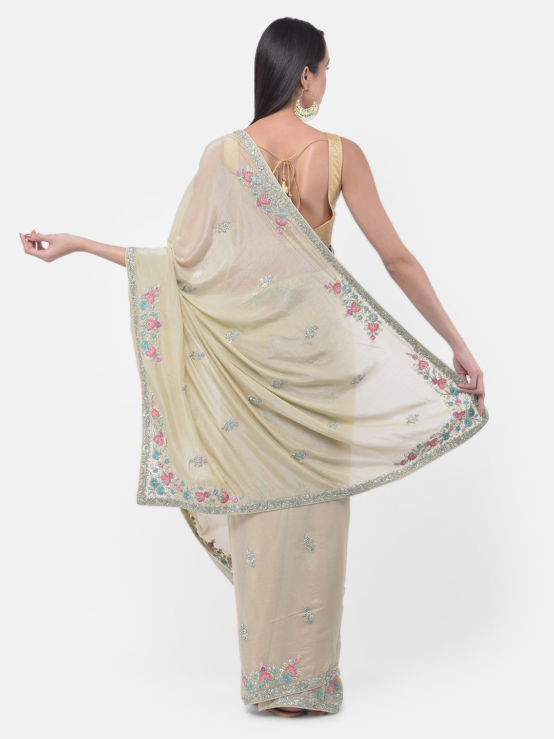 Neerus Olive Color Crepe Fabric Saree