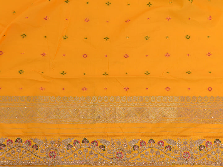 Neerus Yellow Banarasi woven saree - side view