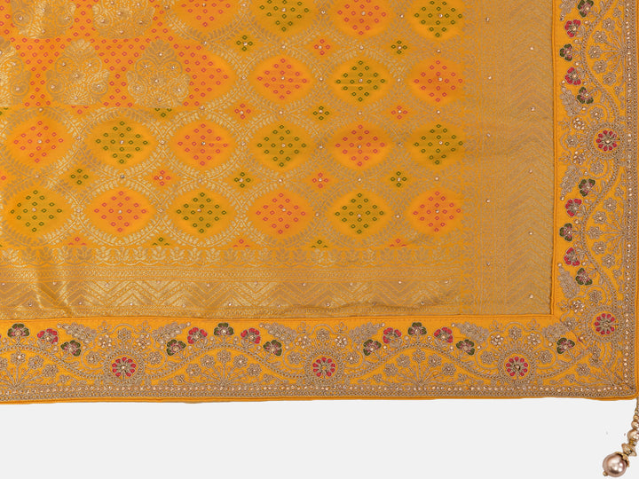 Neerus Yellow Banarasi woven saree - detail view 1