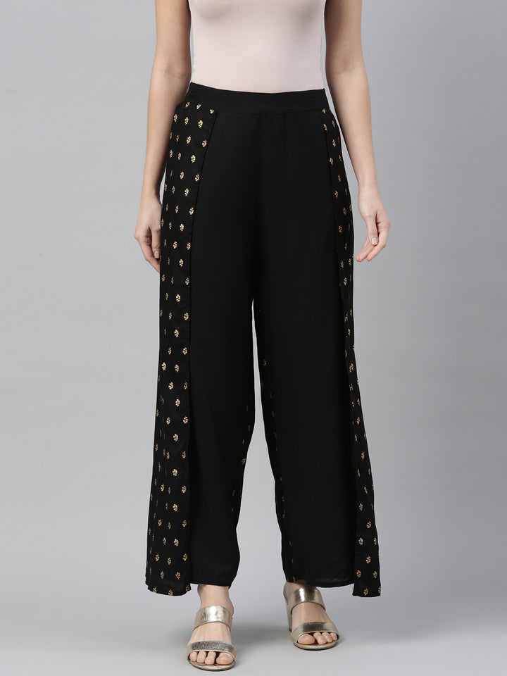 Neerus Black Color Rayon Fabric Plazzo