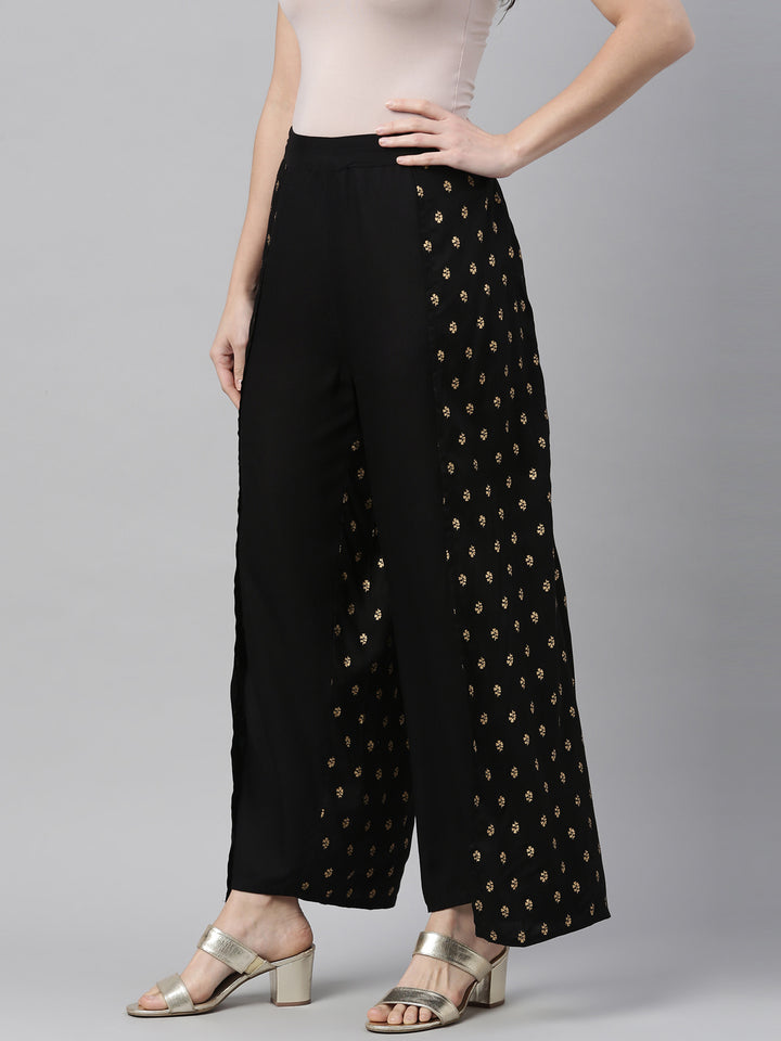 Neerus Black Color Rayon Fabric Plazzo