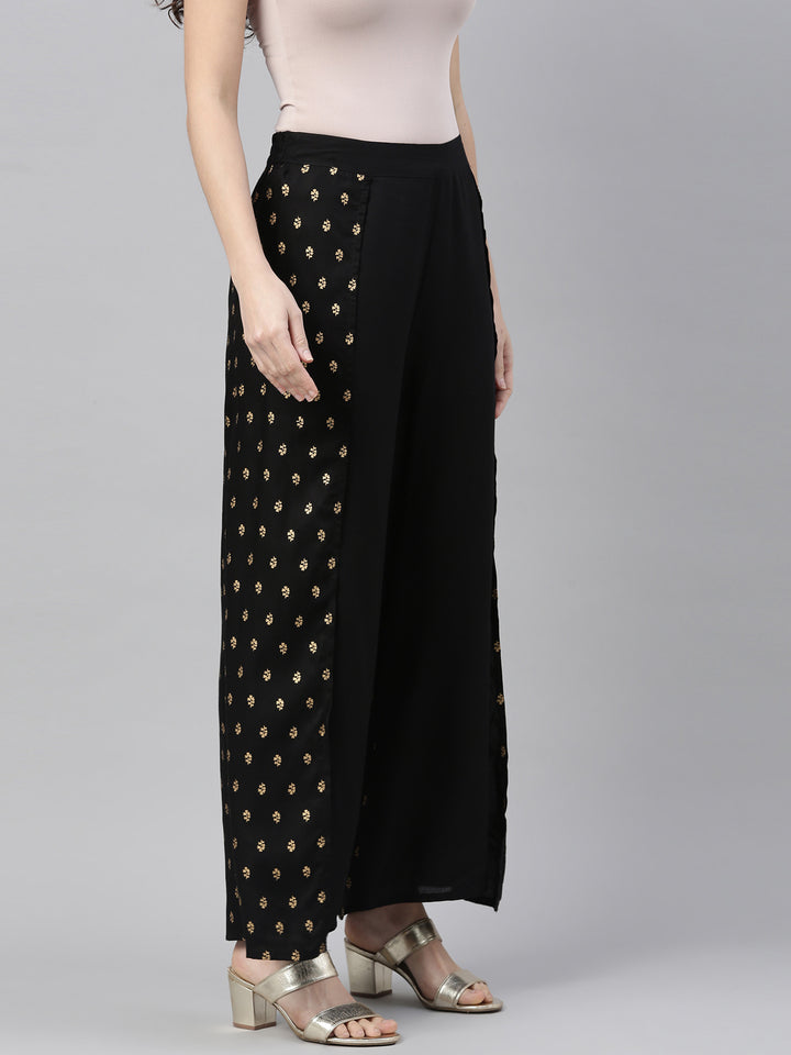 Neerus Black Color Rayon Fabric Plazzo