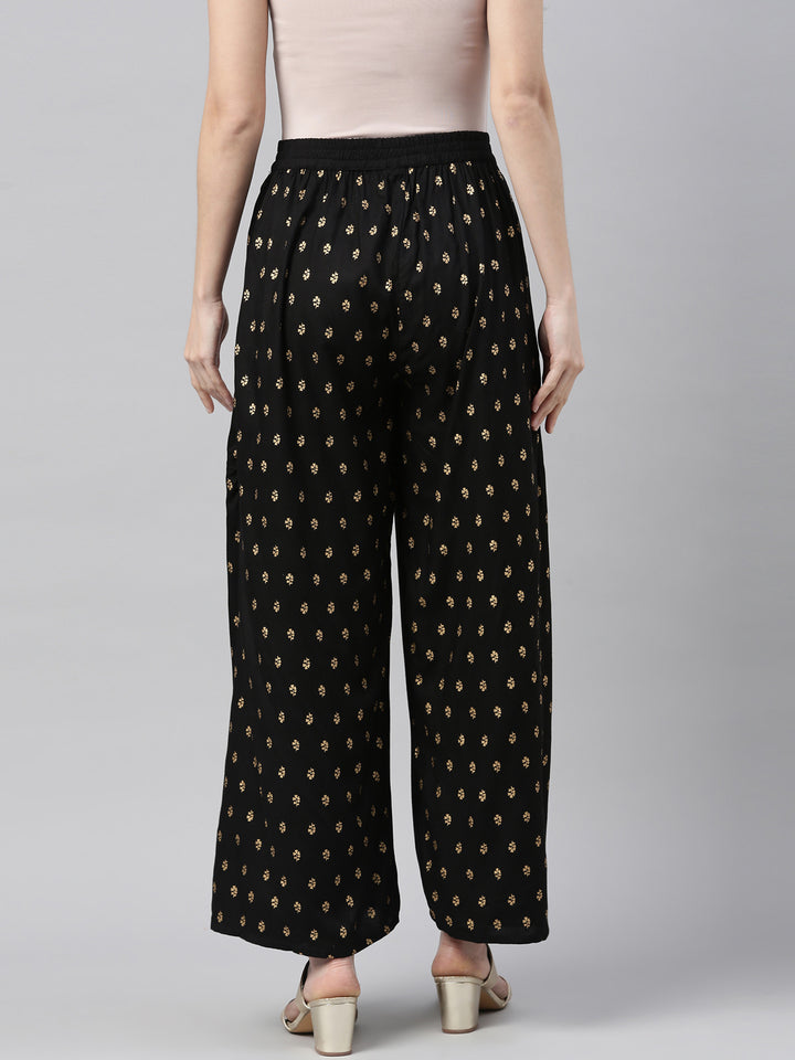 Neerus Black Color Rayon Fabric Plazzo