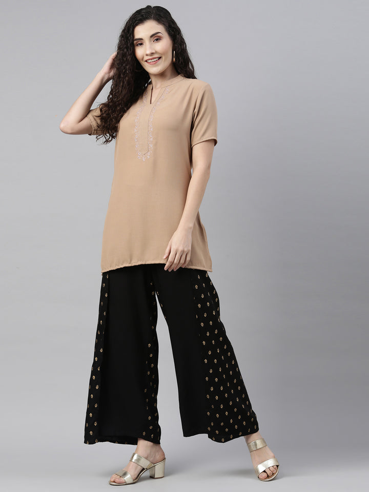 Neerus Black Color Rayon Fabric Plazzo