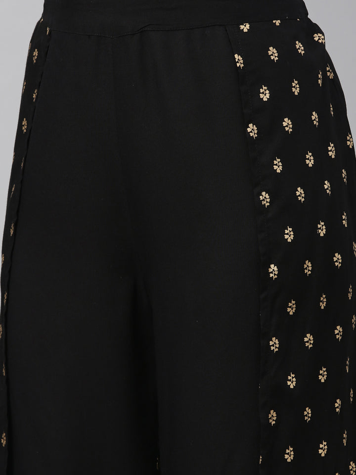 Neerus Black Color Rayon Fabric Plazzo