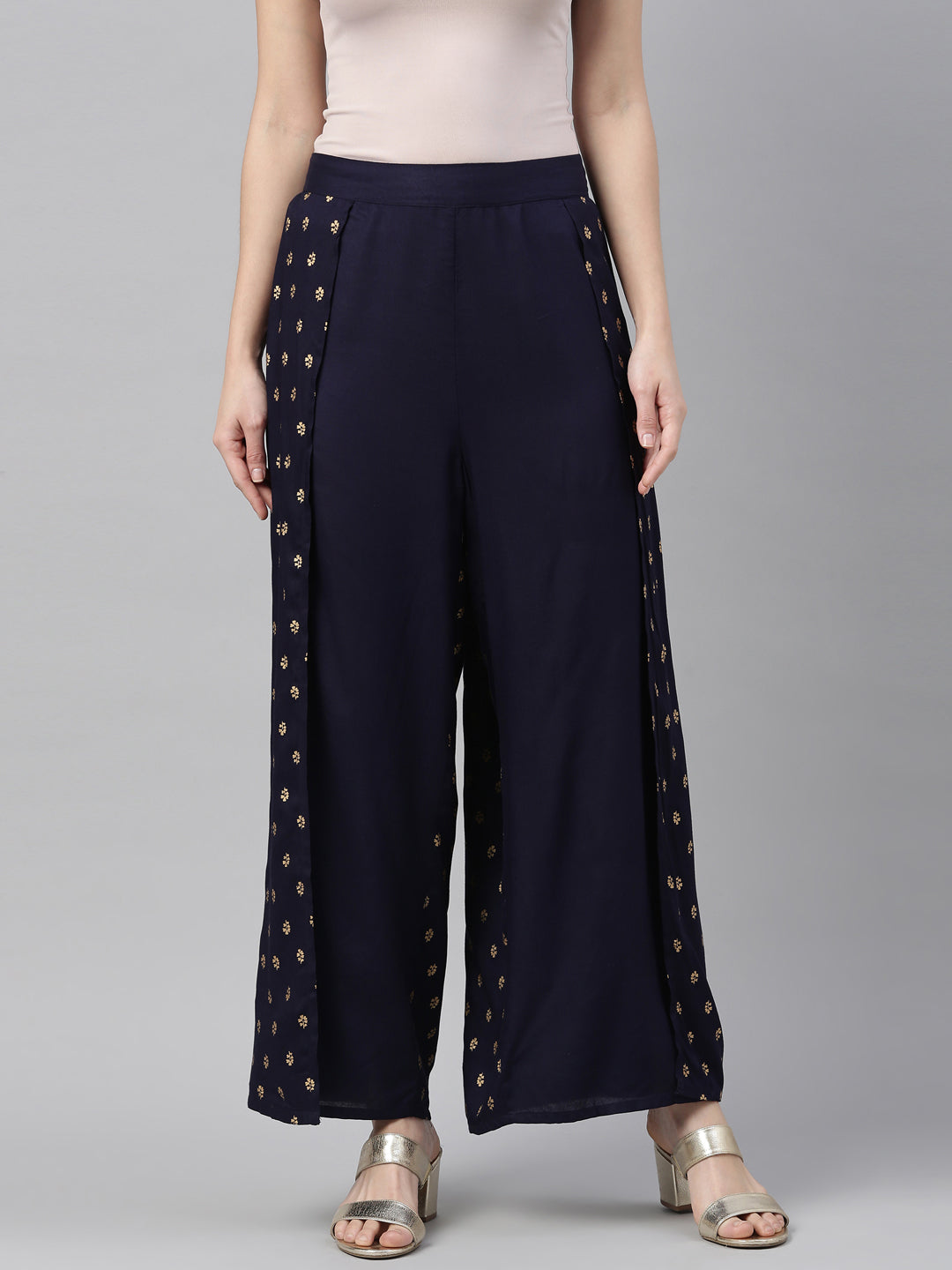 Neerus Blue polyester solid palazzo bottom - detail view 6