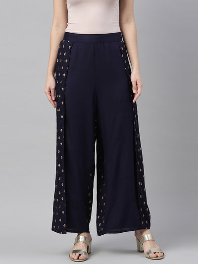Neeru's Navy Blue Color Rayon Fabric Plazzo
