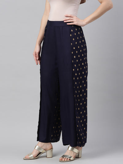 Neeru's Navy Blue Color Rayon Fabric Plazzo