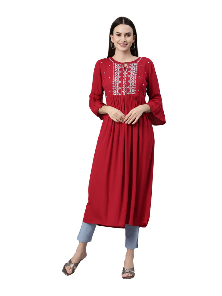 Neerus Maroon Color Rayon Fabric Kurta