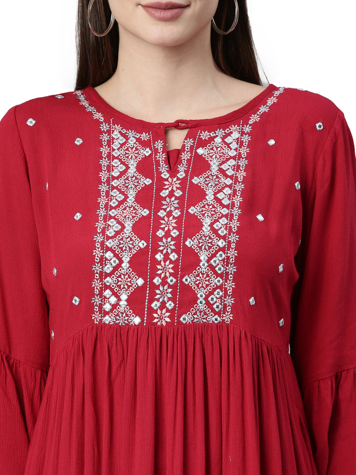 Neerus Maroon Color Rayon Fabric Kurta