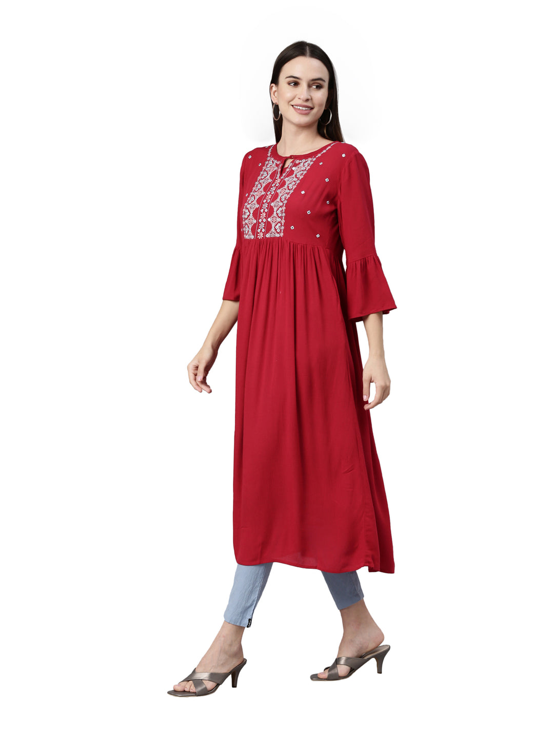 Neerus Maroon Color Rayon Fabric Kurta