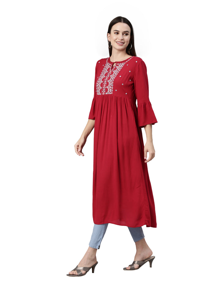 Neerus Maroon Color Rayon Fabric Kurta
