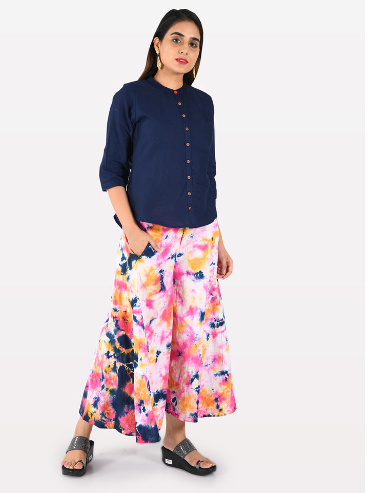 Neerus Blue & White Top & Palazzo Set