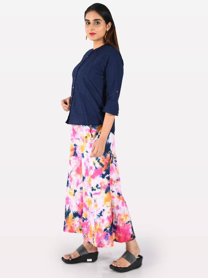 Neerus Blue & White Top & Palazzo Set