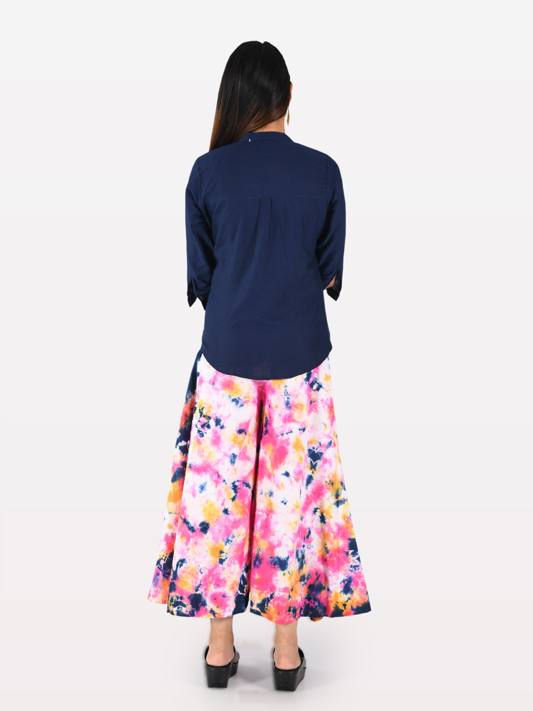 Neerus Blue & White Top & Palazzo Set