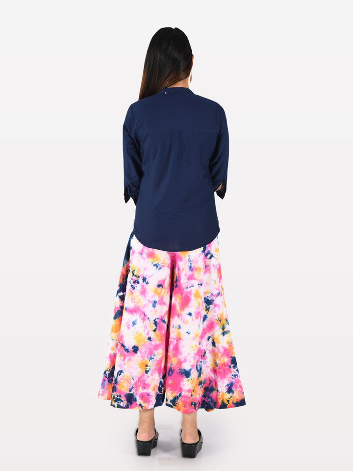 Neerus Blue & White Top & Palazzo Set