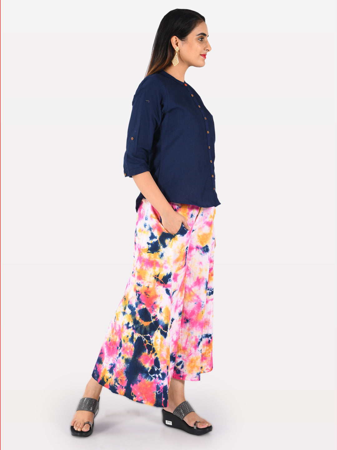 Neerus Blue & White Top & Palazzo Set