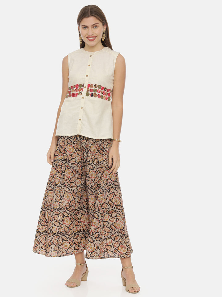 Neerus White embroidered kurti for women - front view