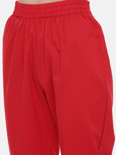 Neeru's Beige & Red Printed Kurta Pant Set