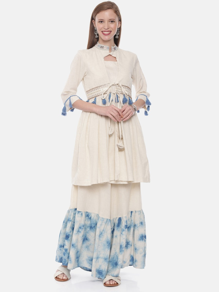 Neerus Ivory Embellished Flared Kurta