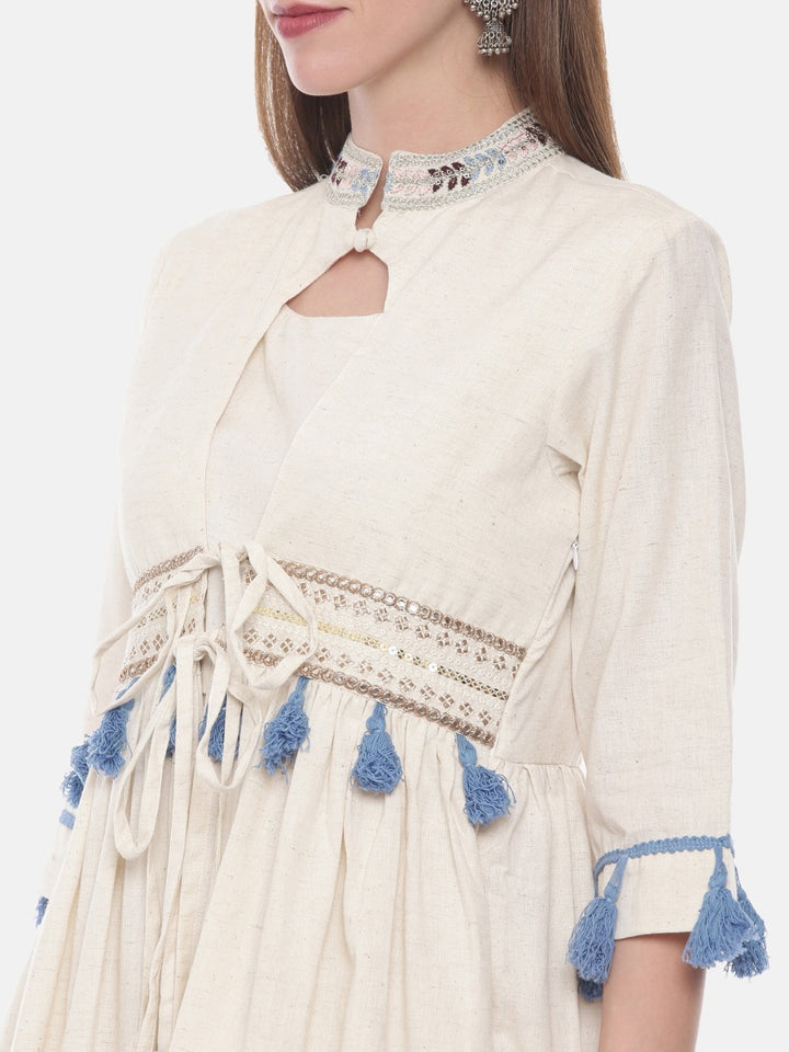 Neerus Ivory Embellished Flared Kurta