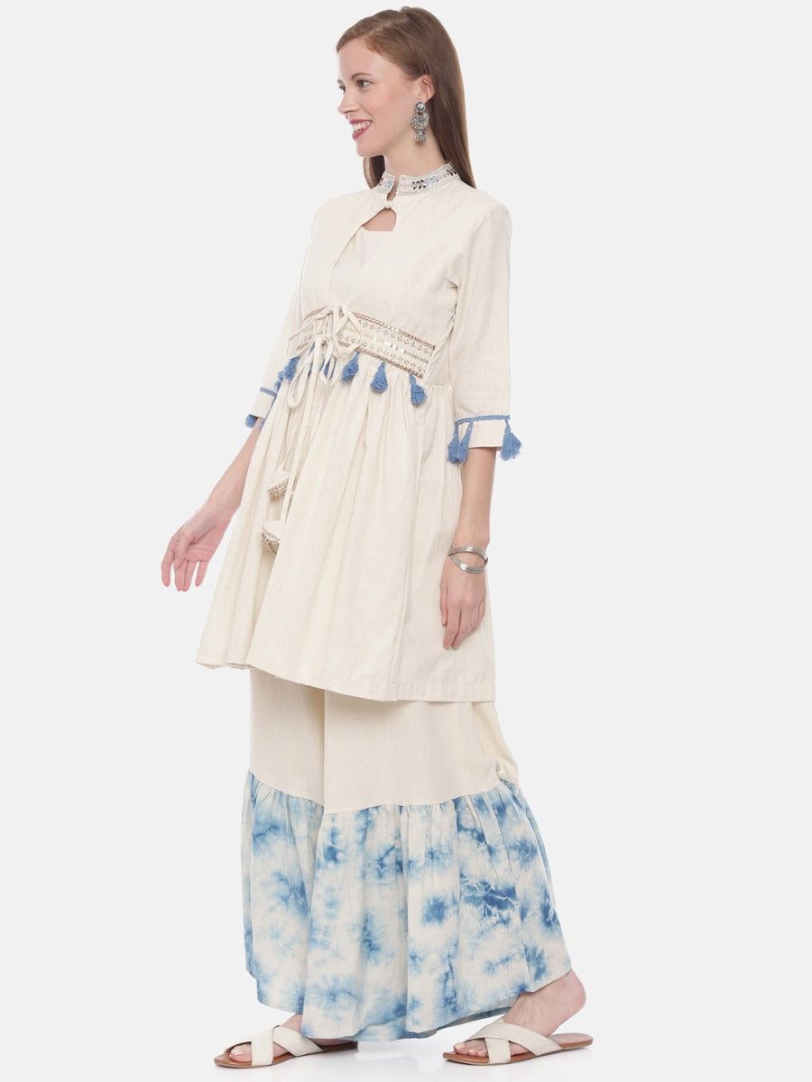 Neerus Ivory Embellished Flared Kurta