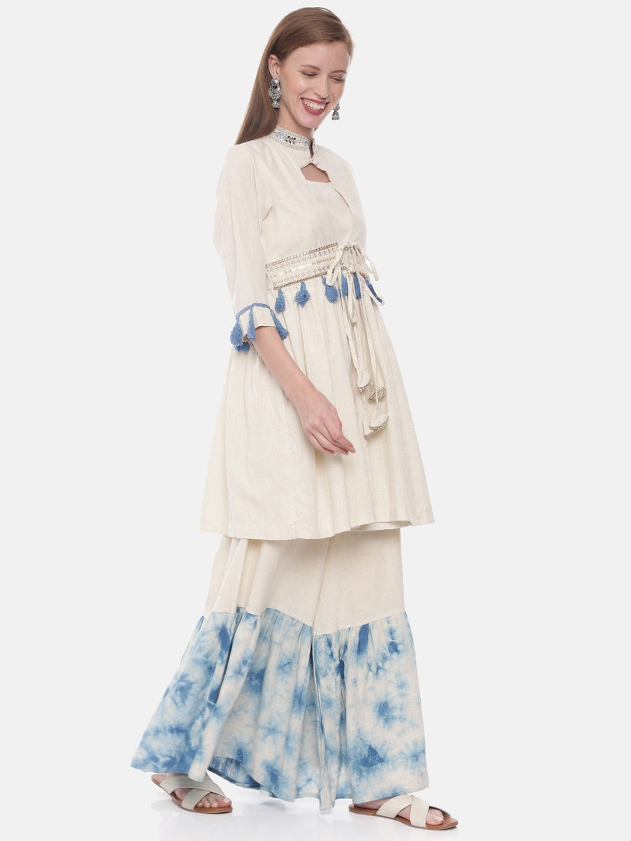 Neerus Ivory Embellished Flared Kurta