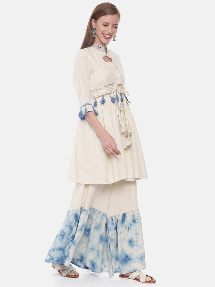 Neerus Ivory Embellished Flared Kurta