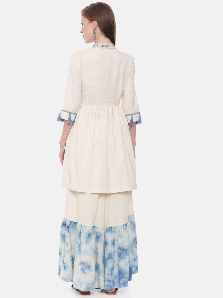 Neerus Ivory Embellished Flared Kurta