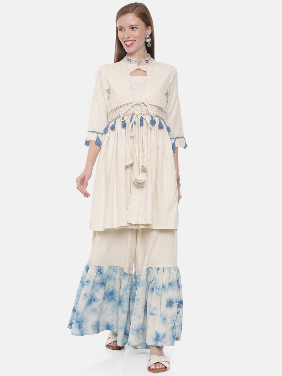 Neerus Ivory Embellished Flared Kurta