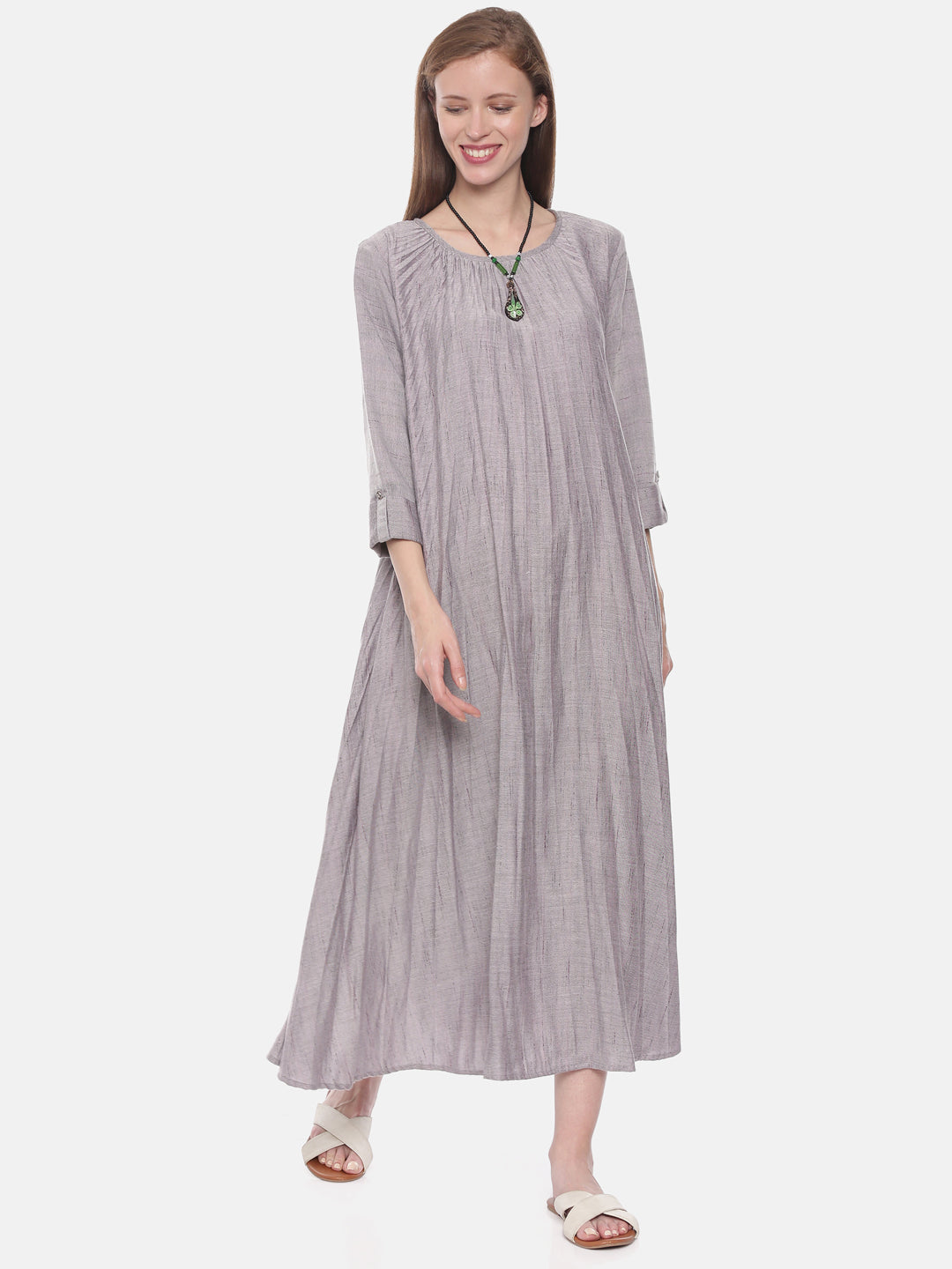 Neerus Grey cotton flared kurta - front view