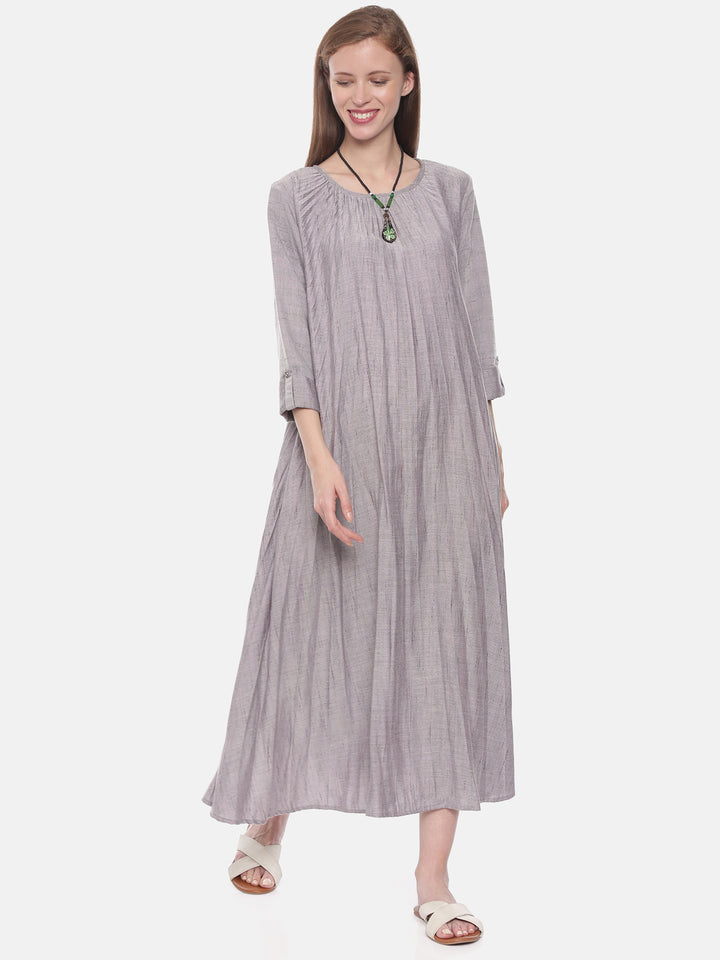 Neerus Grey cotton flared kurta - front view