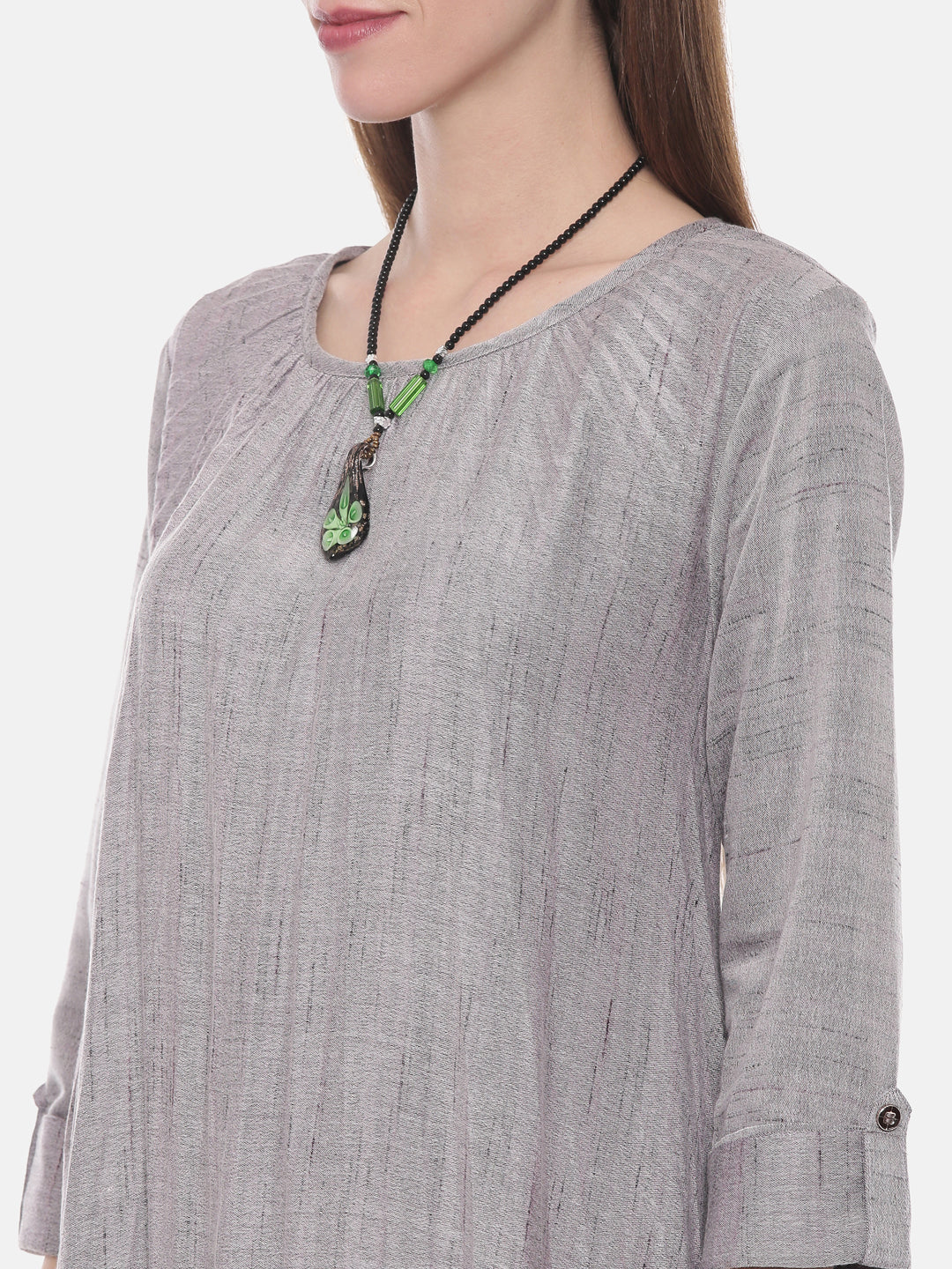 Neerus Grey cotton flared kurta - back view