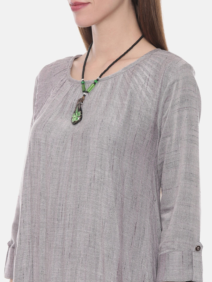 Neerus Grey cotton flared kurta - back view