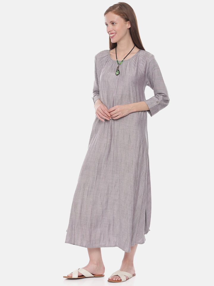 Neerus Grey cotton flared kurta - side view