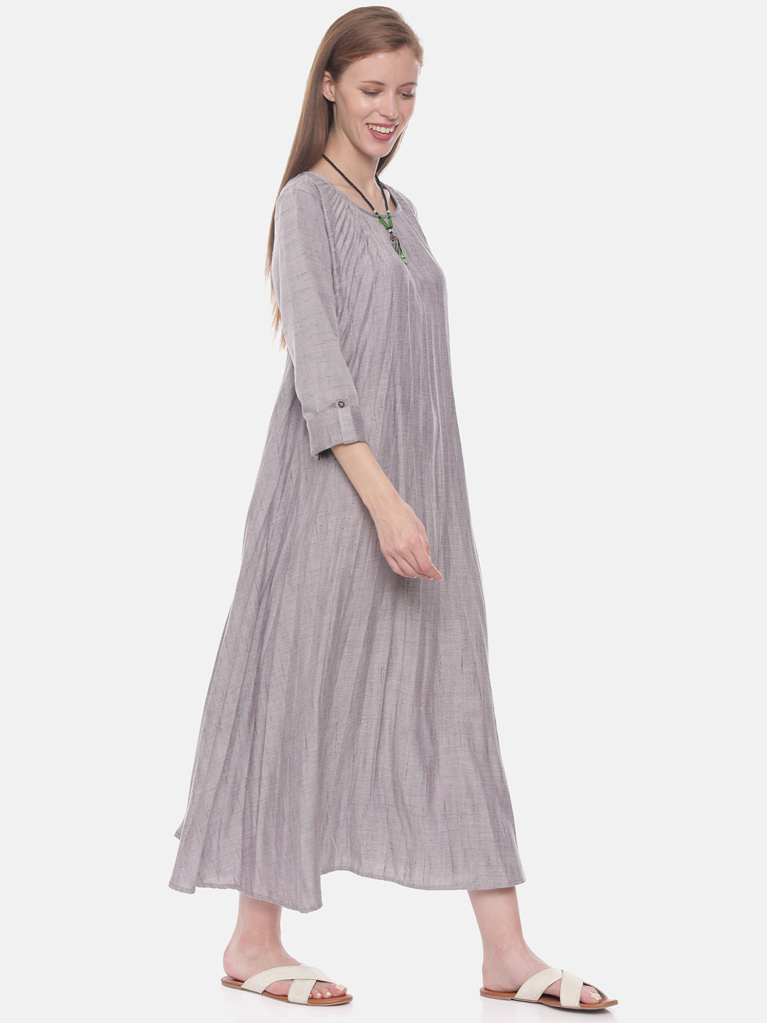 Neerus Grey cotton flared kurta - detail view 1
