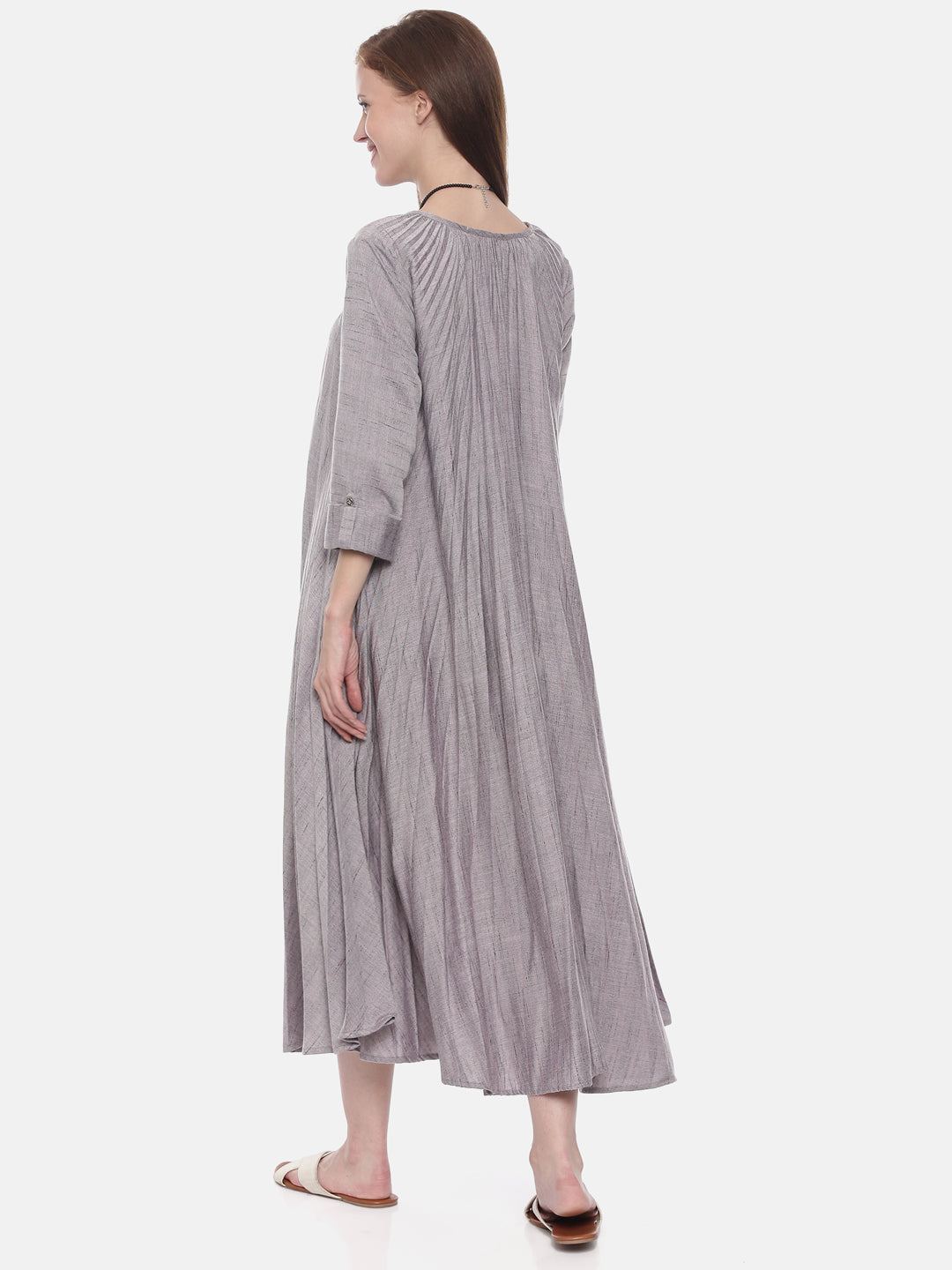 Neerus Grey cotton flared kurta - detail view 2