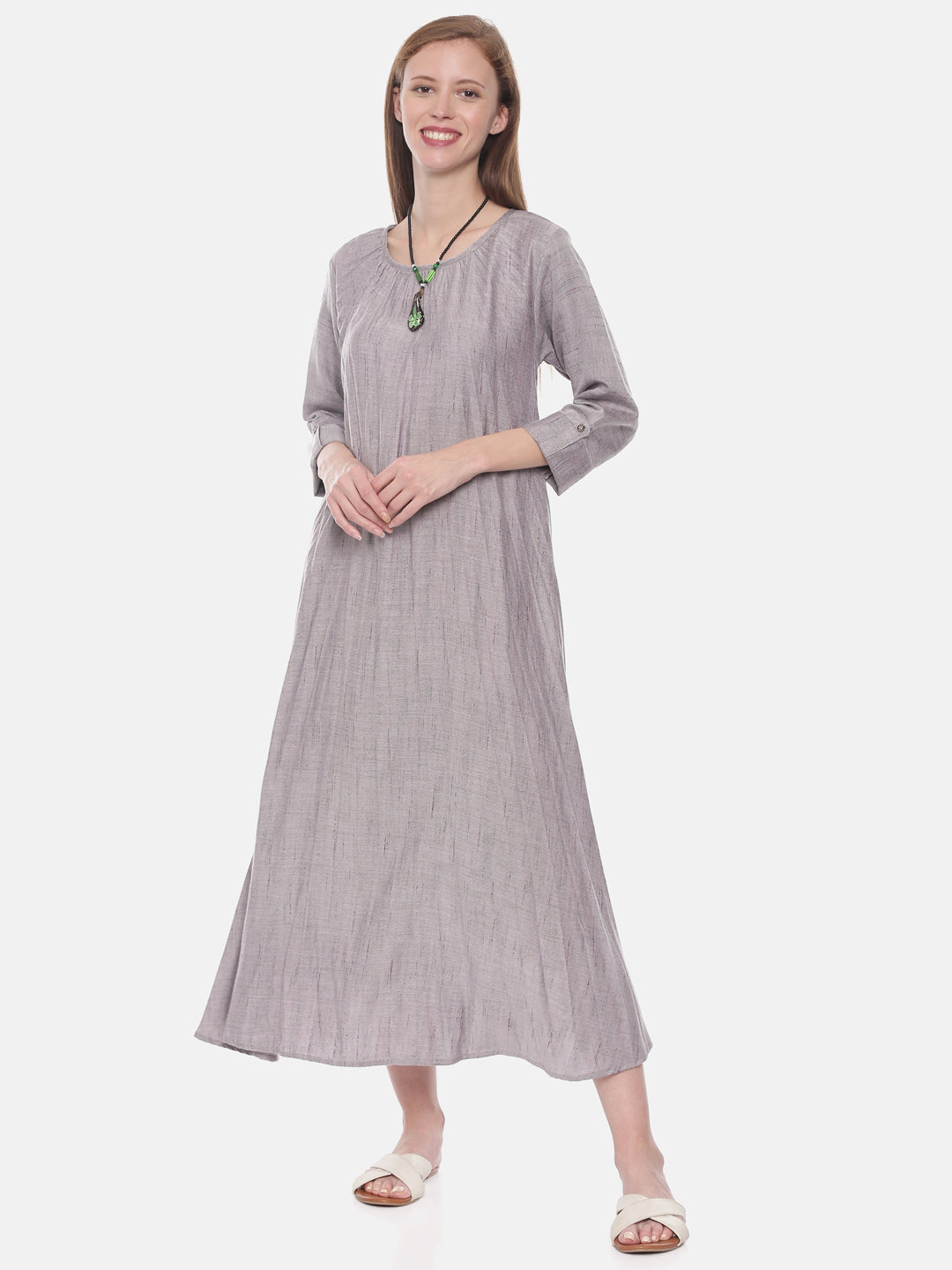 Neerus Grey cotton flared kurta - detail view 3