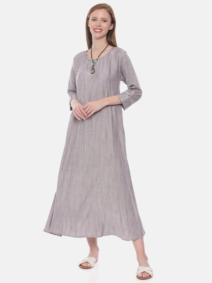 Neerus Grey cotton flared kurta - detail view 3