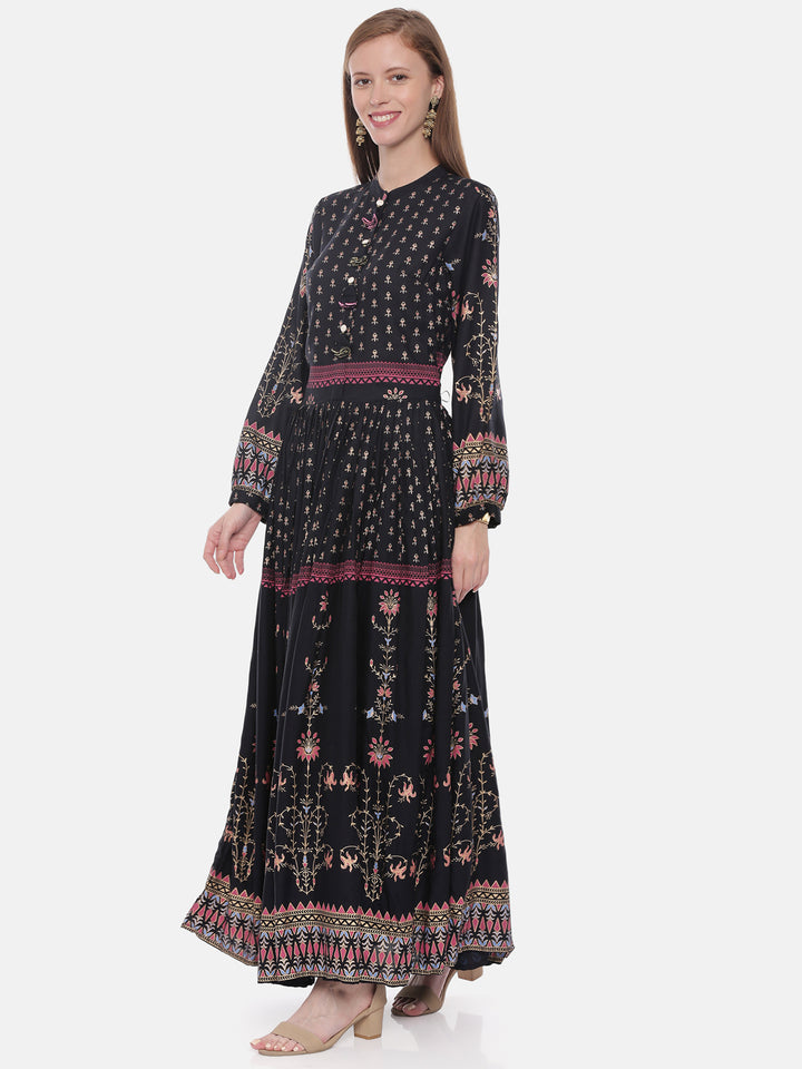 Neerus Black rayon printed anarkali kurta - side view